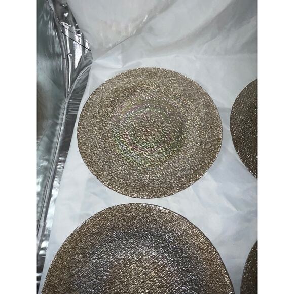 NEW AKCAM TURKISH GLASS GOLD RAINBOW IRIDESCENT DINNER PLATE SET/4 - Picture 3 of 15